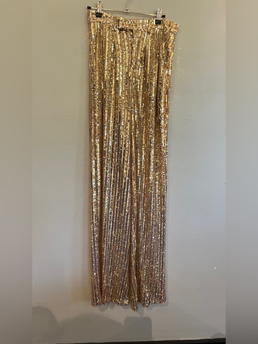 Gold Sequin Pleated Wide Leg Pants